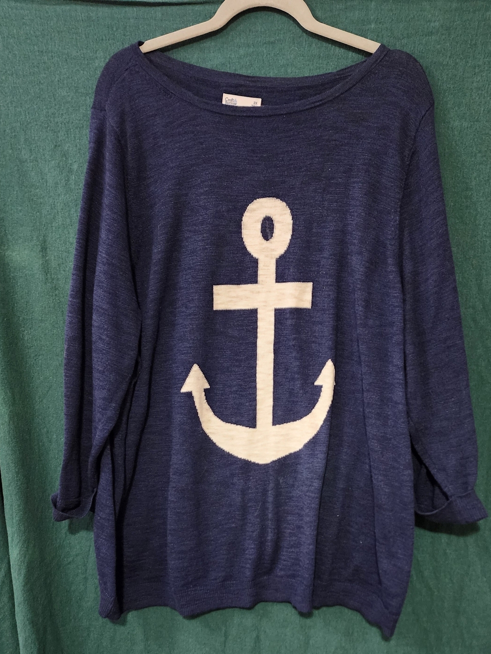 croft & barrow Navy Sweatshirt with Cream Anchor Graphic